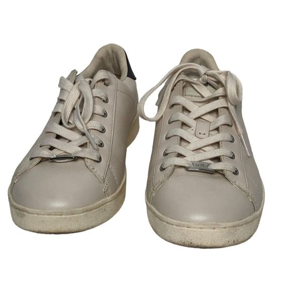 Coach Sneakers G1905 Beige Womens 9B Flats EUR 39.5 UK 7 Low Top Tan Navy Blue - Picture 2 of 12